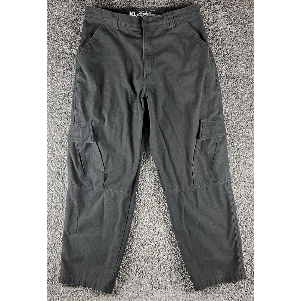 Y2K Karl Kani Baggy Cargo Pants Size 38x34 Black, 100% Cotton, 2000's